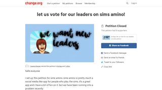
                            11. Petition · birdup: let us vote for our leaders on sims amino! · Change.org