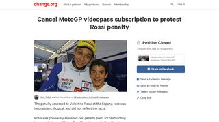 
                            12. Petition · Cancel MotoGP videopass subscription to protest Rossi ...