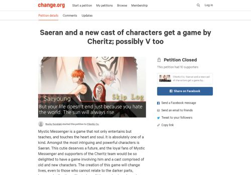 
                            8. Petition · Cheritz Co.: Saeran and a new cast of characters get a game ...
