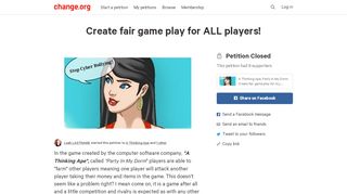 
                            13. Petition · Create fair game play for ALL players! · Change.org