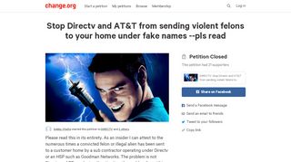 
                            13. Petition · DIRECTV: Stop Directv and AT&T from sending violent felons ...