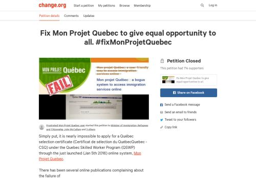 
                            9. Petition · Fix Mon Projet Quebec to give equal opportunities to all ...