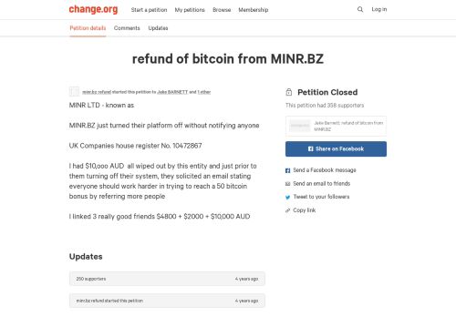 
                            2. Petition · Jake Barnett: refund of bitcoin from MINR.BZ · Change.org