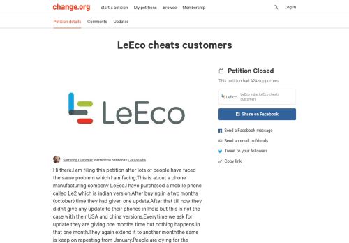 
                            11. Petition · LeEco India: LeEco cheats customers · Change.org