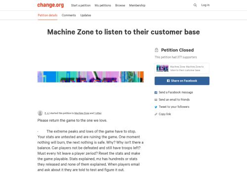 
                            8. Petition · Machine Zone: Machine Zone to listen to their customer base ...
