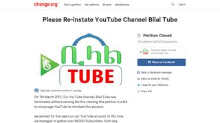 
                            12. Petition · Please Re-instate YouTube Channel Bilal Tube · Change.org