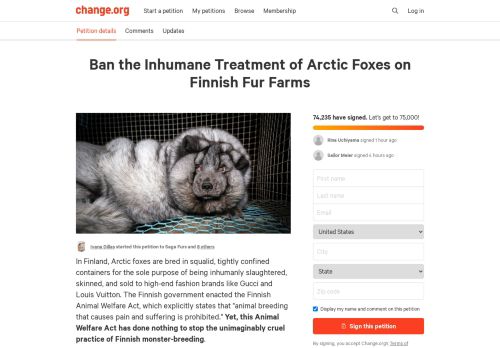 
                            6. Petition · Saga Furs: Ban the Inhuman Treatment of Arctic Foxes on ...