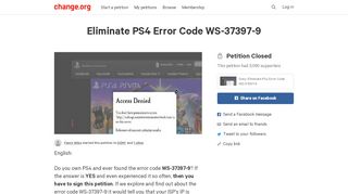 
                            12. Petition · Sony: Eliminate PS4 Error Code WS-37397-9 · Change.org