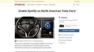 
                            8. Petition · Tesla Motors: Enable Spotify on U.S. Tesla Cars! · Change.org