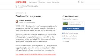 
                            9. Petition update · Owlient's response! · Change.org