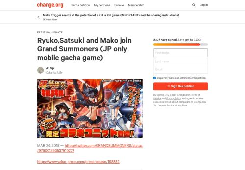 
                            12. Petition update · Ryuko,Satsuki and Mako join Grand Summoners (JP ...