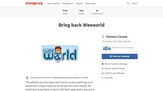 
                            13. Petition · Weeworld: Bring back Weeworld · Change.org