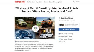 
                            11. Petition · Why hasn't Maruti Suzuki updated Android Auto in S-cross ...