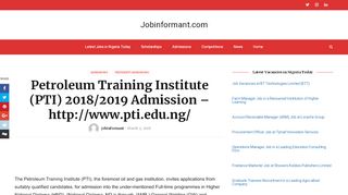 
                            7. Petroleum Training Institute (PTI) 2018/2019 Admission - http://www.pti ...
