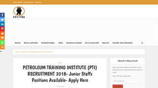 
                            10. PETROLEUM TRAINING INSTITUTE (PTI) RECRUITMENT 2018 ...