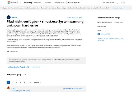 
                            6. Pfad nicht verfügbar / sihost.exe Systemwarnung unknown hard ...