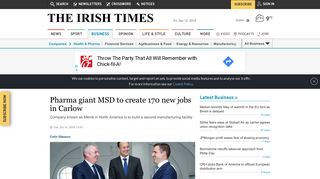 
                            10. Pharma giant MSD to create 170 new jobs in Carlow - Irish Times