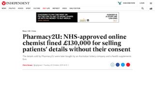 Pharmacy2U: NHS-approved online chemist fined £130,000 for selling ...