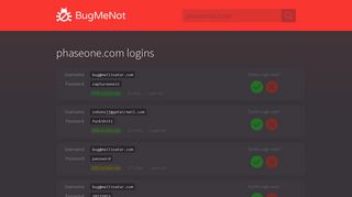 
                            12. phaseone.com passwords - BugMeNot