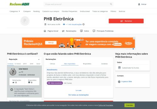 
                            13. PHB Eletrônica - Reclame Aqui