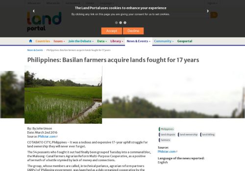 
                            12. Philippines: Basilan farmers acquire lands fought for 17 ... - ...