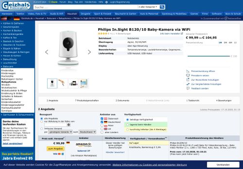 
                            13. Philips In.Sight B120/10 Baby-Kamera via WiFi ab € 99,90 (2019 ...