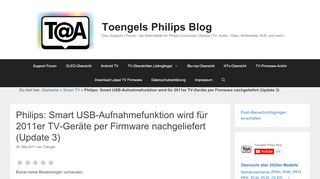 
                            6. Philips: Smart USB-Aufnahmefunktion wird für 2011er TV-Geräte per ...