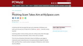 
                            8. Phishing Scam Takes Aim at MySpace.com | PCWorld