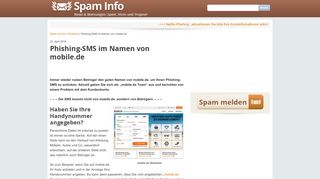 
                            11. Phishing-SMS im Namen von mobile.de - Anti-Spam Info