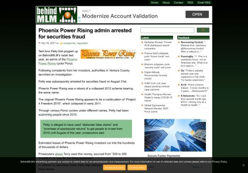 
                            4. Phoenix Power Rising admin arrested for securities fraud - BehindMLM