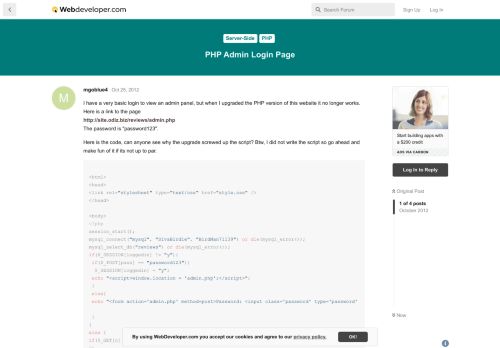 
                            11. PHP Admin Login Page - WebDeveloper.com Forums