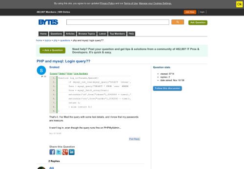 
                            4. PHP and mysql: Login query?? - PHP - Bytes