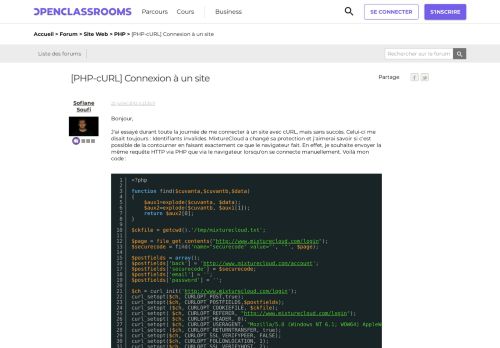 
                            7. [PHP-cURL] Connexion à un site par Sofiane Soufi - OpenClassrooms