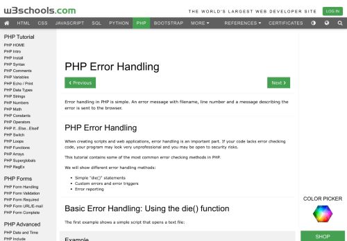 
                            5. PHP Error Handling - W3Schools