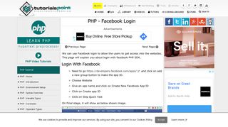 
                            5. PHP Facebook Login - Tutorialspoint
