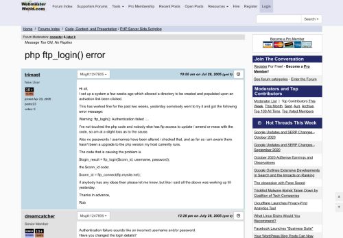 
                            6. php ftp_login() error - PHP Server Side Scripting forum at ...