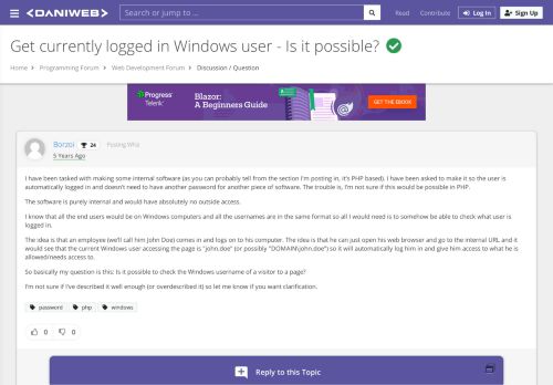 
                            7. php - Get currently logged in Windows user - Is ... [SOLVED] | DaniWeb