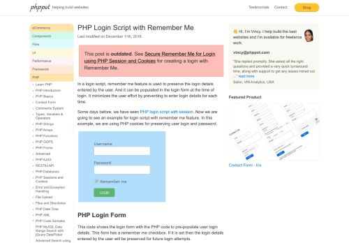 
                            12. PHP Login Script with Remember Me - Phppot