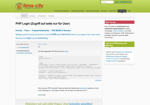
                            2. PHP Login (Zugriff auf seite nur für User) - Lima-City