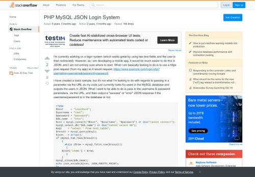 
                            1. PHP MySQL JSON Login System - Stack Overflow