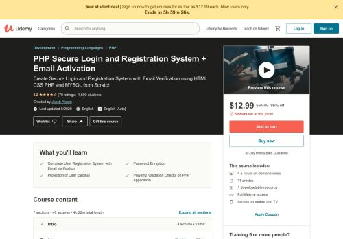 
                            1. PHP Secure Login and Registration System + Email Activation | Udemy