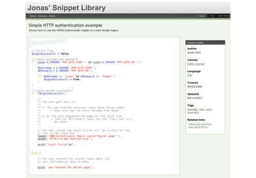 
                            8. PHP Simple HTTP authentication example - Jonas John