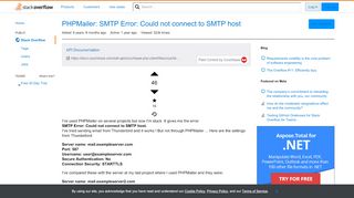 
                            8. PHPMailer: SMTP Error: Could not connect to SMTP host - Stack Overflow