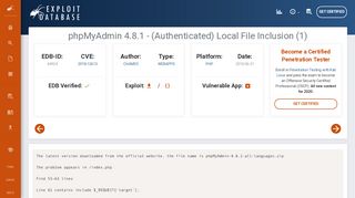 
                            9. phpMyAdmin 4.8.1 - (Authenticated) Local File ... - Exploit Database