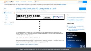 
                            11. phpMyAdmin ErrorCode: 13 Can't get stat of './test' - Stack Overflow