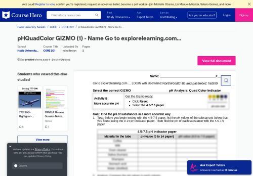 
                            13. pHQuadColor GIZMO (1) - Name Go to explorelearning.com LOGIN ...