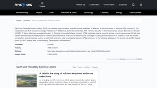 
                            10. Phys.org - Earth and Planetary Science Letters