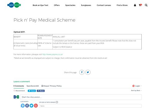 
                            4. Pick N' Pay Medical Scheme - Optical Medical Aid Benefits - Spec ...