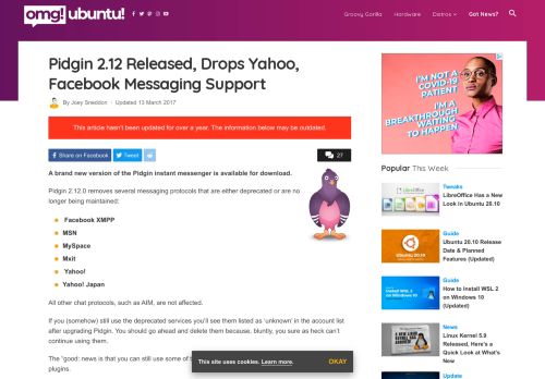 
                            13. Pidgin 2.12 Released, Drops Yahoo, Facebook Messaging Support ...
