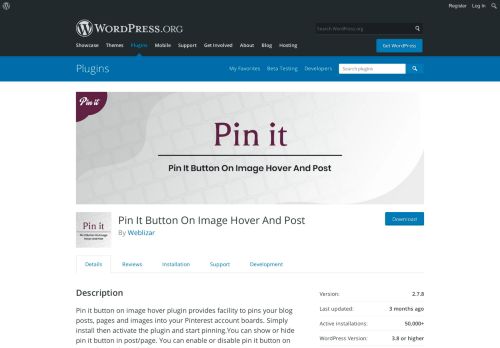 
                            8. Pinterest Pin It Button On Image Hover And Post | WordPress.org